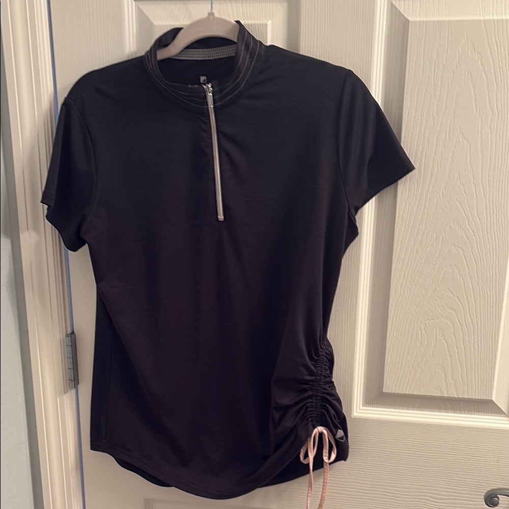 Black Short Sleeve Top with Zipper Detail